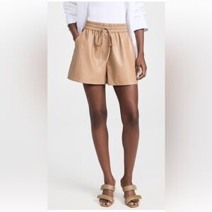 Good American faux leather tan drawstring short
